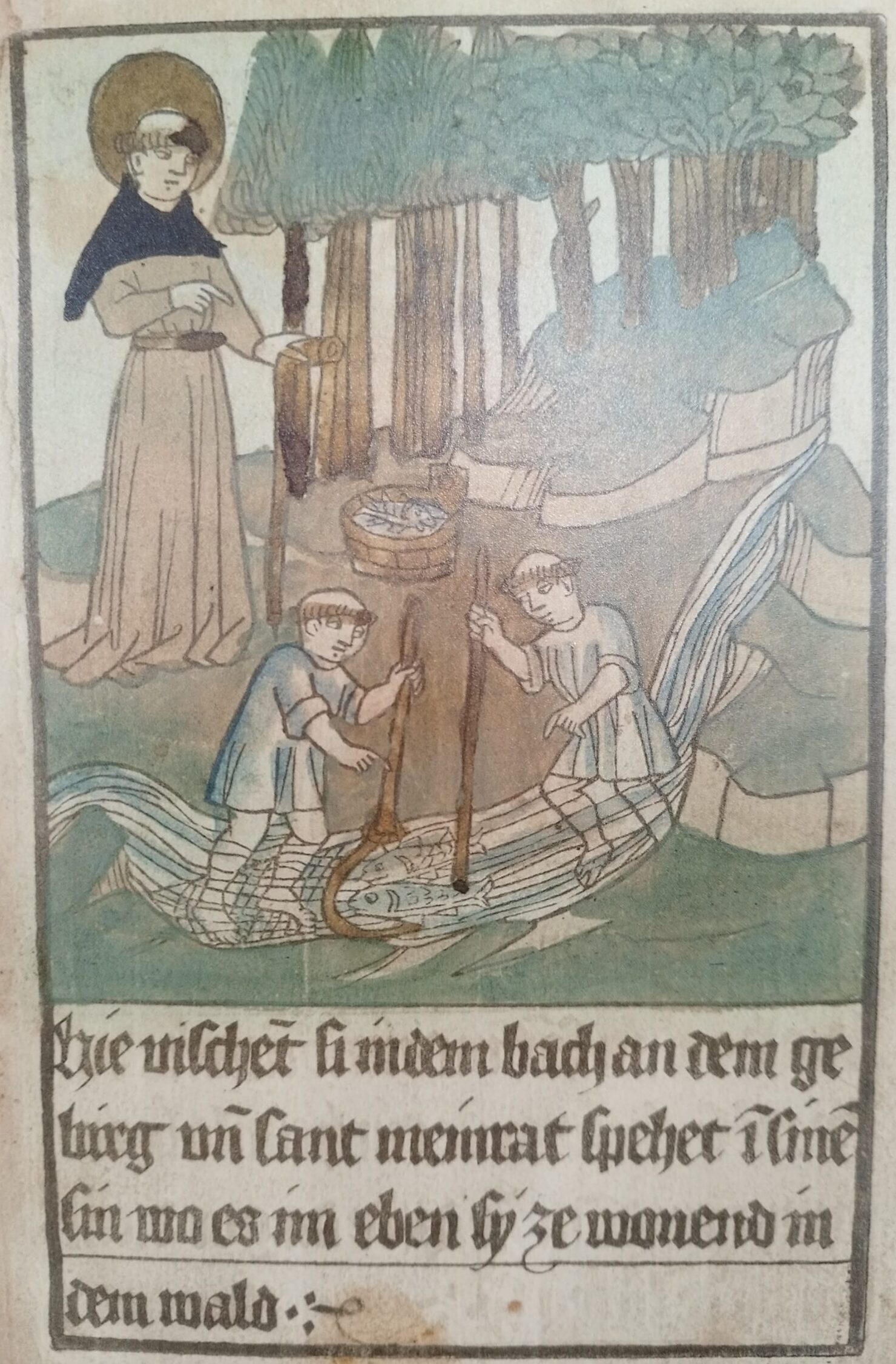 His students fish in the stream where Meinrad will build his cell.