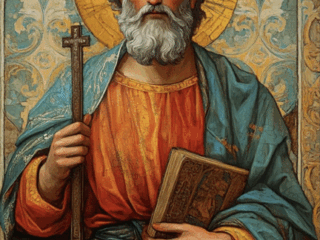 Religi&ouml;se Ikonenmalerei mit Heiligenschein und Kreuz, Buch , Heiliger Apostel Thomas