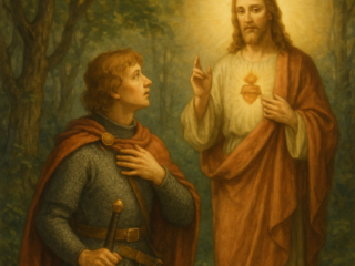 Parzival und Jesus Heiliger Mann spricht zu einem Ritter im Wald.