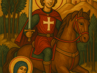 Ikonografische Darstellung eines Ritters mit Heiligenschein