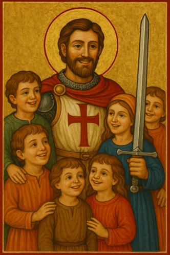 Ritter mit Kindern und Schwert