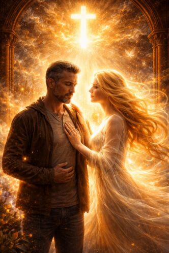 Mann und Frau in leuchtender Umgebung