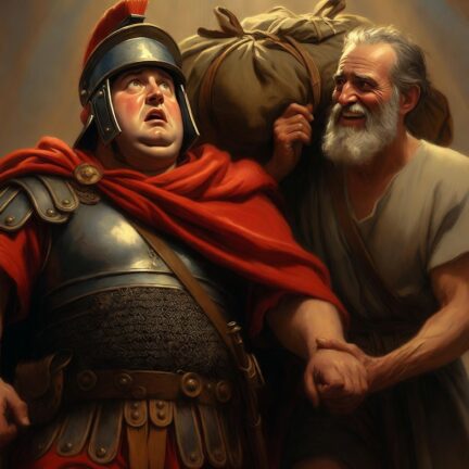 R&ouml;mischer Soldat und alter Mann unter Lichtstrahlen