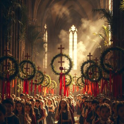 Kinderprozession in gotischer Kathedrale