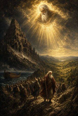 Mose führt Israeliten unter göttlichem Licht aus Babylon