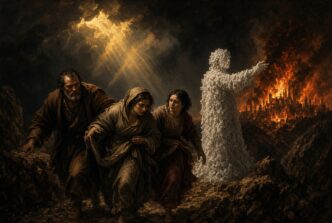 Lot und Töchter fliehen vor brennender Stadt