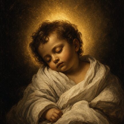 Jesuskind - Kindgottheit - Archetyp Schlafendes Kind im goldenen Licht, in weiße Tücher gehüllt